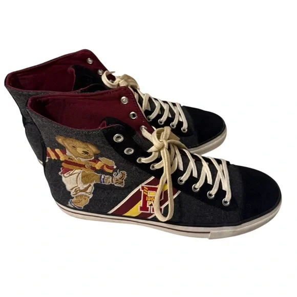 Polo Ralph Lauren vintage Gray and Black High-Top Sneakers with Bear Patch - Picture 7 of 8